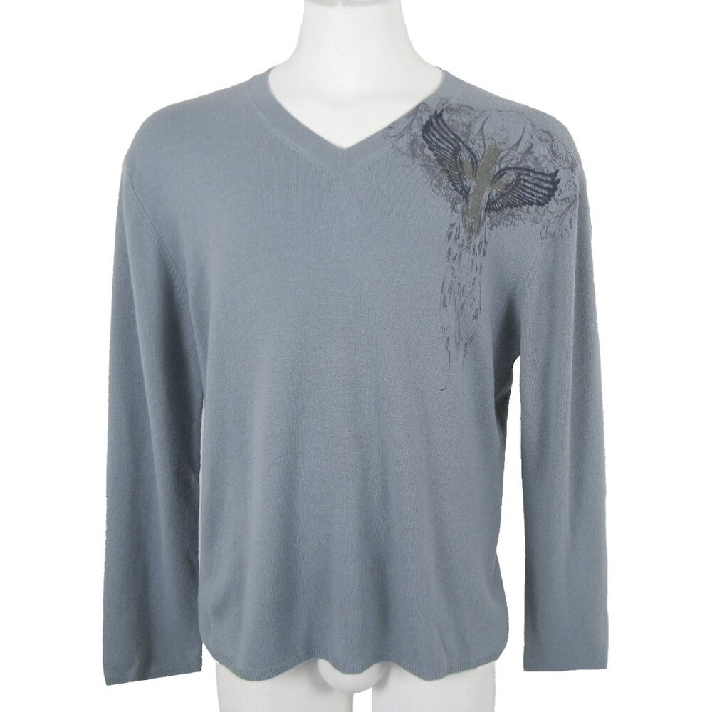 NEW $335 Neiman Marcus Cashmere Sweater! Blue With Winged Design Slim Fit